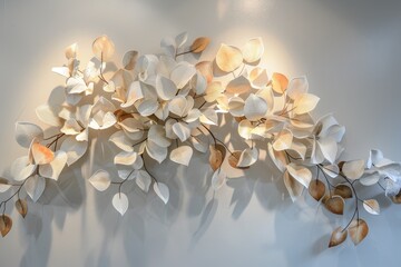Nature-inspired 3D wall art installation with organic forms and botanical motifs