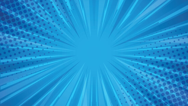 Blue Comics rays background with halftones. Vector summer backdrop illustrations stock illustration