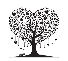 tree with hearts silhouette