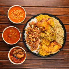 Mansaf al-Quzi with nuts and meat, rice with meat and nuts