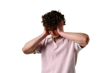 Man is suffering from acute headache. Struggling with sudden acute migraine attacks. Dealing with...