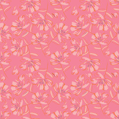 Beautiful Seamless color peony pattern on green background, vector illustration