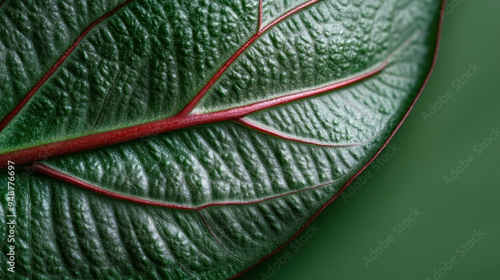 Poster zoomed-in macro photograph displaying the detailed structure and vivid contrast of a green leaf with