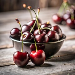 cherries on a table