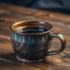 cup of coffee on wooden table