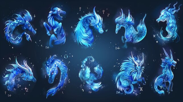Collection of astrological zodiac signs representing the twelve unique horoscope symbols