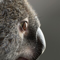 Close-up of a koala's eye and furry face.