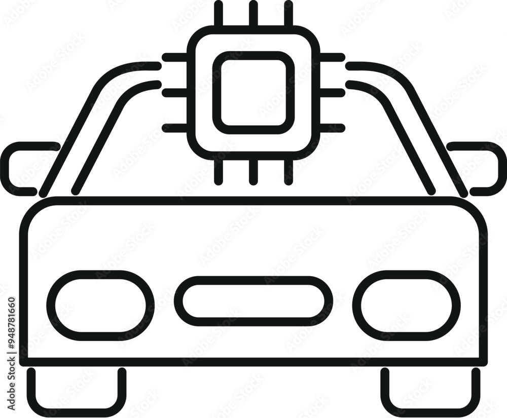 Poster minimalist illustration representing a smart car system embedding artificial intelligence technology