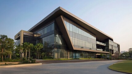 Fototapeta premium The corporate headquarters of a major Indian company, showcasing modern architecture and dynamic work culture