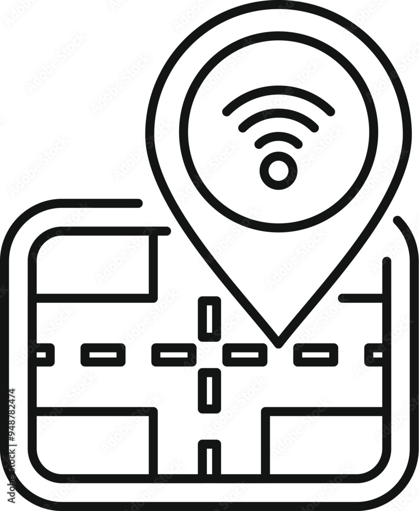 Poster wifi location pin is marking a public network availability on a map