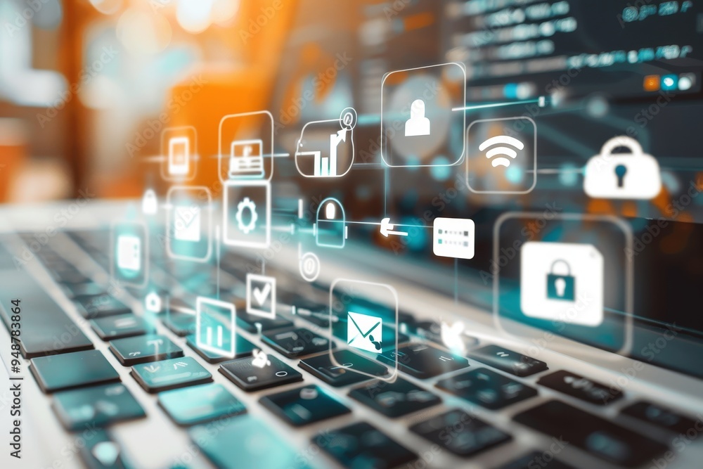 Poster internet technology concept with digital devices and icons