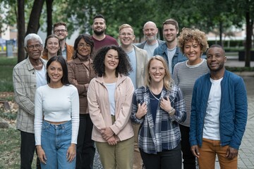 Obraz premium Diverse Group of People Smiling Together in a Park 