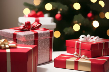 Obraz premium red gift box with ribbon