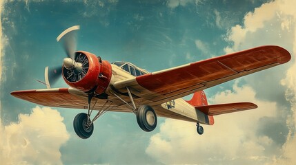 A classic airplane flies gracefully in the clouds, capturing a moment of aviation history