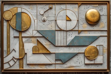 Art Deco-inspired 3D wall art composition with geometric patterns and gold accents