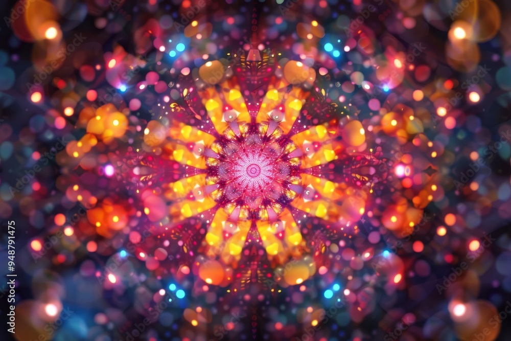 Poster a captivating photo displaying colorful lights, radiating energy and joy in a mesmerizing arrangemen