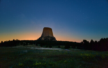 Early evening stars come out over Devils Tower Wyoming