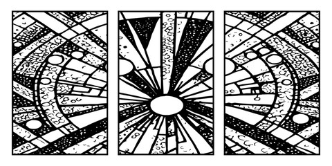 Set of 3 Abstract black and white pattern. For use in graphics. Minimalist illustration for printing on wall decorations