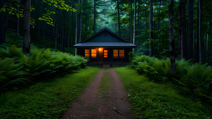 Fototapeta premium Small Cabin The Middle Forest