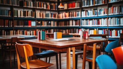 Empty Library Table with Books.