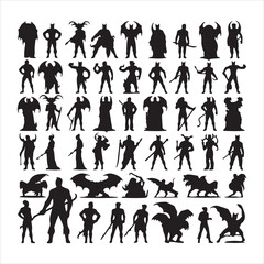 Demon devil and hell silhouettes set large pack silhouette on white background
