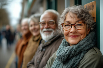 Diverse Group Of Happy Older People Standing Outdoors Smiling