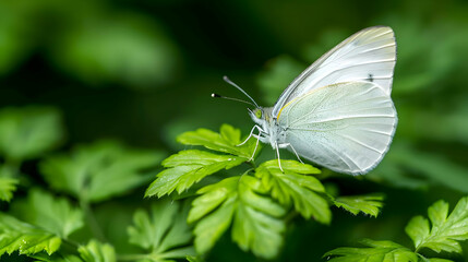 Obraz premium Small White Butterfly Sitting Top Green