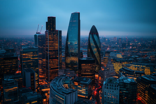 Stunning Night View of Vibrant London Skyline with Iconic Buildings