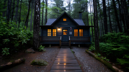 Naklejka premium Small Cabin The Middle Forest