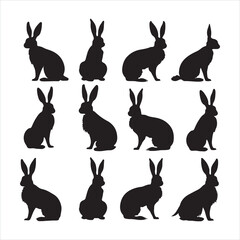 Bunny silhouette sets silhouette on white background

