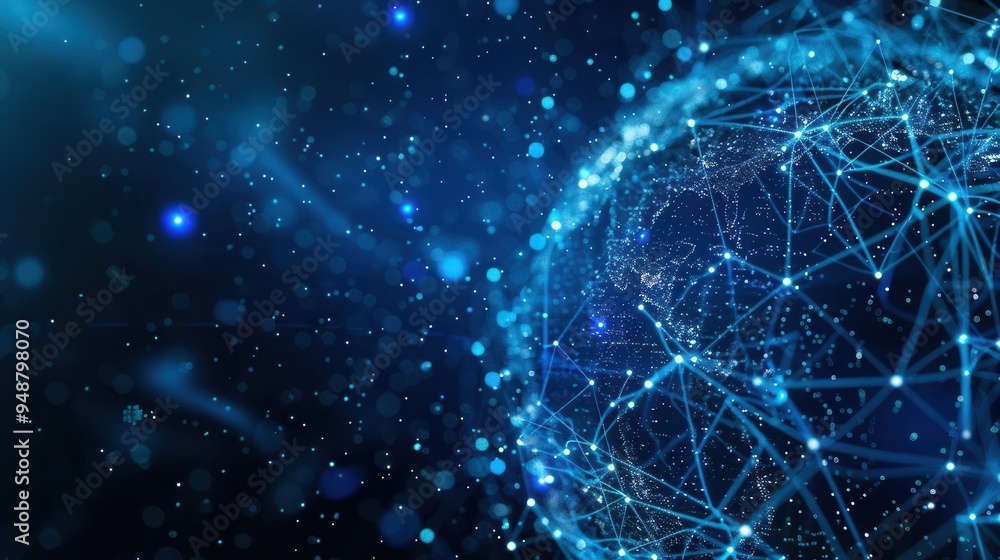 Aufkleber neural network globe pulsing with electric blue energy interconnected nodes form a luminous planetar