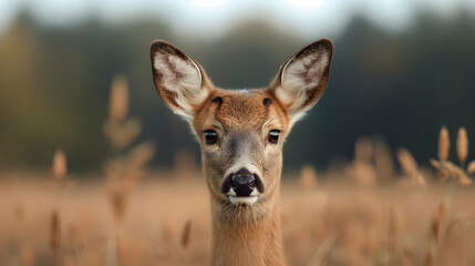 Small Deer Standing Field Tall Grass
