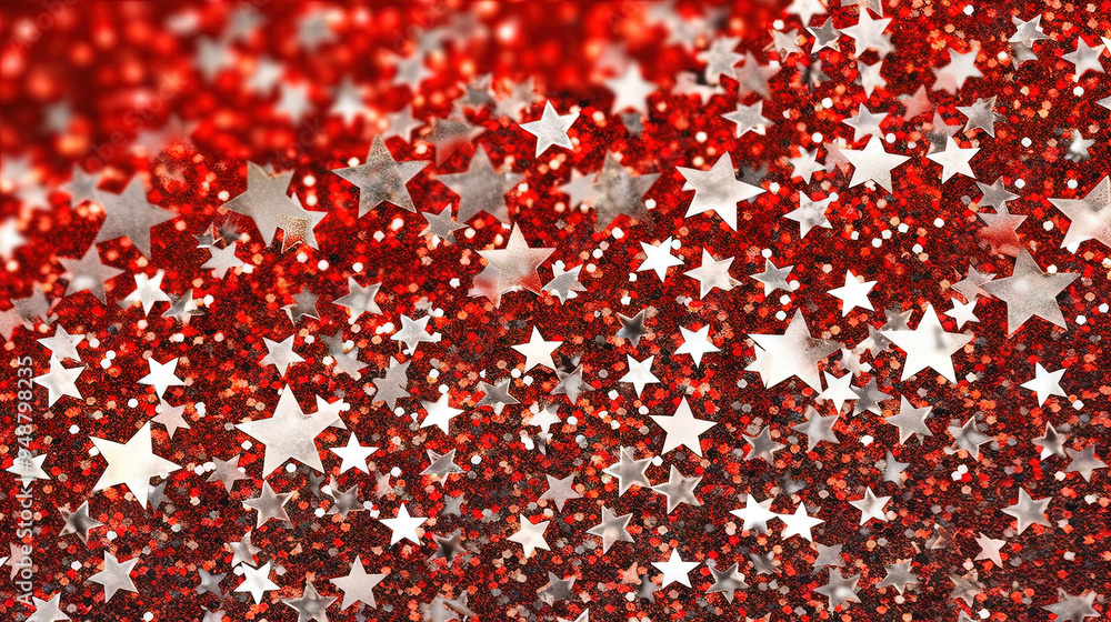 Poster abstract shiny background with red glitter. scattered confetti sparkles with bright and vibrant red 