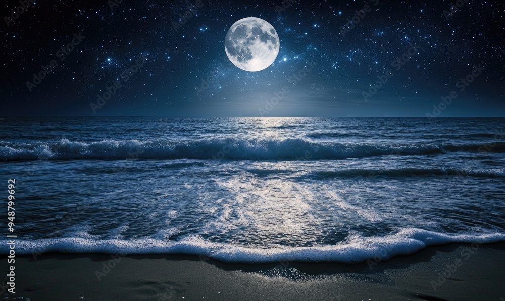 Canvas Prints bright moon casting a long reflection on the ocean