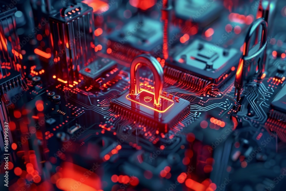 Poster digital security concept with lock and key symbols