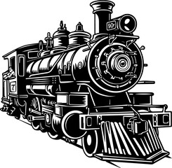 Woodcut Style Train Illustration in Classic Design