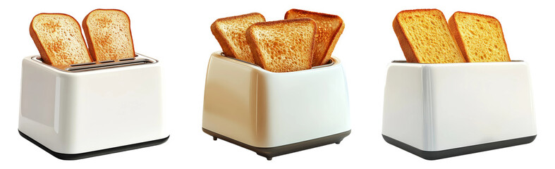 Toasters with slices of toasted bread isolated on transparent background