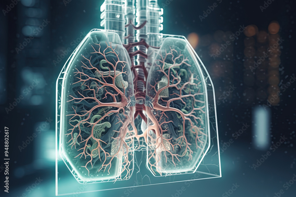 Aufkleber Artificial implant science concept with technological AI lungs on the circuit board.