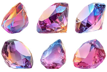 Fototapeta premium Collection of colorful gemstones with faceted cut isolated on transparent background