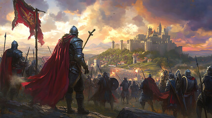 Fantasy illustration of medieval legend in a vibrant dynamic epic setting