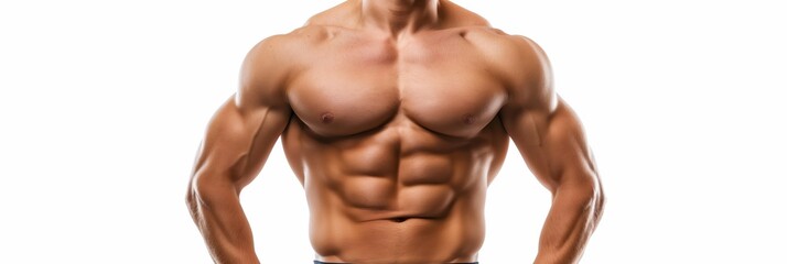 A man with a muscular chest and arms is posing for a photo. Concept of strength and confidence, as the man's physique is well-defined and impressive