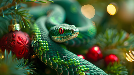 Fototapeta premium Beautiful colorful festive Christmas background in the year of the snake. AI Generated