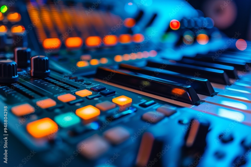 Poster digital music production software interface on a computer