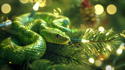 Fototapeta premium Beautiful colorful festive Christmas background in the year of the snake. AI Generated