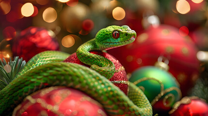Fototapeta premium Beautiful colorful festive Christmas background in the year of the snake. AI Generated
