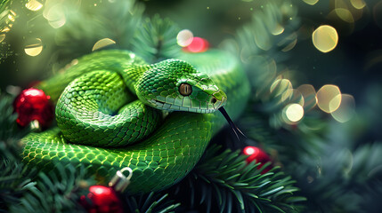 Fototapeta premium Beautiful colorful festive Christmas background in the year of the snake. AI Generated