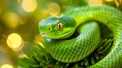 Obraz premium Beautiful colorful festive Christmas background in the year of the snake. AI Generated