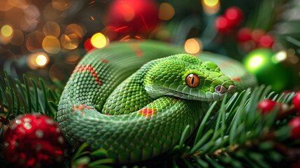 Fototapeta premium Beautiful colorful festive Christmas background in the year of the snake. AI Generated
