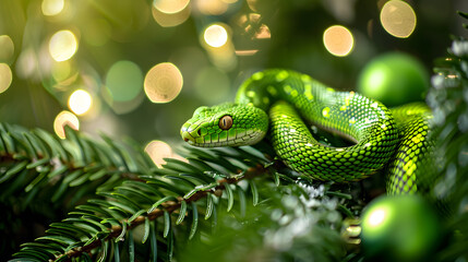 Fototapeta premium Beautiful colorful festive Christmas background in the year of the snake. AI Generated