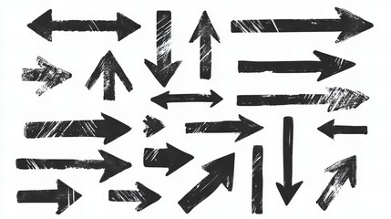 collection of grunge arrows with different shapes and strokes, vector illustration on white background